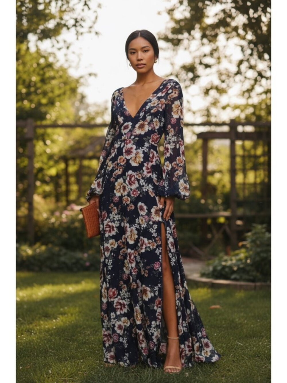 NICHOLAS Garden Rose Floral Maxi Dress Navy Blue Size 2 NWT